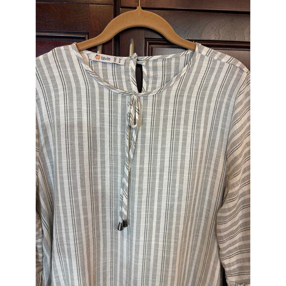 Tavin Cream & Black Striped Tiered Ruffle Dress Size 12 Excellent Cond - Picture 7 of 13